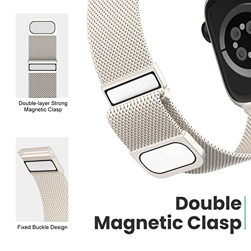 Merlion Magnetic Band For Apple Watch Band 41Mm 40Mm 38Mm 49Mm 45Mm 44Mm 42Mm For Women Men, Mesh Stainless Steel Dual Magnetic Clasp Strap For Iwatch Series 8 7 6 5 4 3 2 1 Se Ultra, Starlight #TOP1