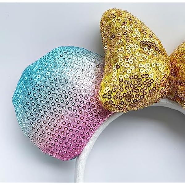 A Miaow 3D Zwarte Muis Pailletten Oren Hoofdband MM Glitter Vlinder Haar Sluiting Park Supply Volwassenen Vrouwen Foto Accessoire (Regenboog en Gouden)