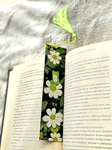 Image of Froggy Bloom Cute Frog Bookmark with Tassel | Floral Daisy Aesthetic Page Marker for Books | Gift for Book Lovers, Students, Girls | Durable Bioplastic