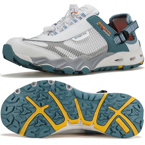 HUMTTO Men's Amphibious Water Shoes - Outdoor Hiking Sandals for Men Summer Non-Slip Quick Drying Water Sandals River Shoes 10 White-Lake Blue