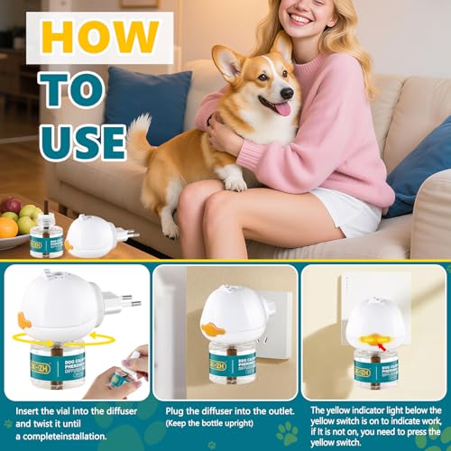 DKundZH 3 in 1 Pheromone Hund Kit Hunde Beruhigungsmittel Beruhigungsmittel Zur Reduktion Von äNgstlichem Verhalten Gewitter Feuerwerk Geschmacklos(1 Beruhigung Steckdose +2 Nachfüllflakon)