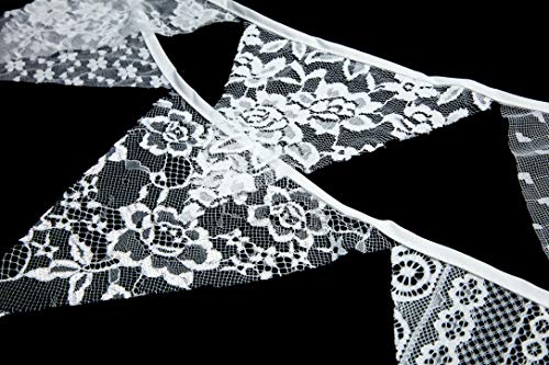 Image of LOVENJOY White Floral Lace Pennant Banner, Fabric Triangle Lace Bunting Flag Garland - 10.8 Feet (Pack of 3)