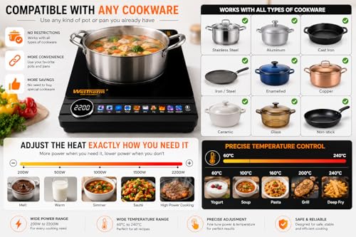 Image of WelTherm 2200W Infrared Cooker with Grill & Premium Color Touch Panel & LED Display | Adjustable Temperature & Power Control | Works with All Cookware | Portable Electric Cooktop | Timer & Child Lock