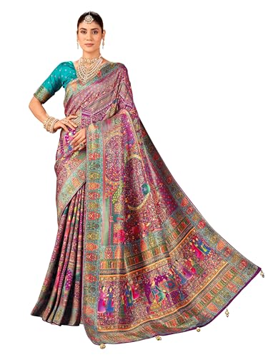 Image of Glory Sarees Women's Luxurious Dola Pure Silk Original Saree Position Print Work Madhubani Inspired Motifs Banarasi Kanjivaram Style Saree With Blouse Piece (Elegant101 Parent)