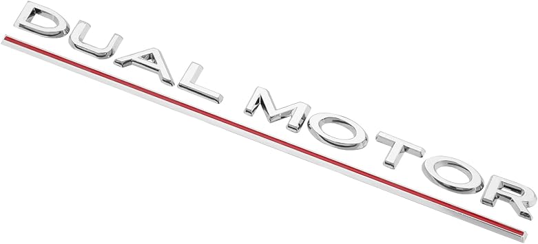 Dual Motor Emblem Sticker for Tesla Model 3 Model Y, ABS Underline Badge Letters Sticker for Car Rear Trunk Compatible with Tesla Model 3/Y/S/X Decals Decorative Accessories Silver