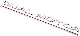 Dual Motor Emblem Sticker for Tesla Model 3 Model Y, ABS Underline Badge Letters Sticker for Car Rear Trunk Compatible with Tesla Model 3/Y/S/X Decals Decorative Accessories (Silver)