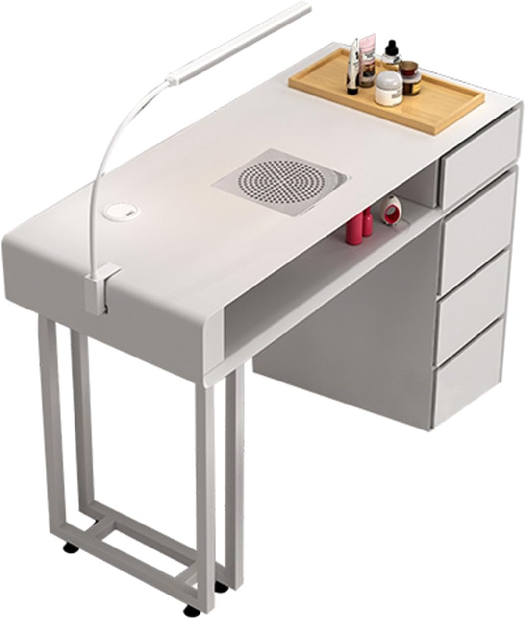 Modern Manicure Table - Nail Desk with Dust Collector, Professional Nail Art Workstation with Storage Drawers & Cabinets for Beauty Salon Supplies