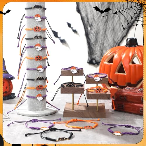 36 Pack Halloween Bracelets Party Favors Bulk Ghost Pumpkin Bat String Rope Adjustable Bracelet Gift Orange Mini Purple Black Boo Basket Gift for Women Men Family Friends2