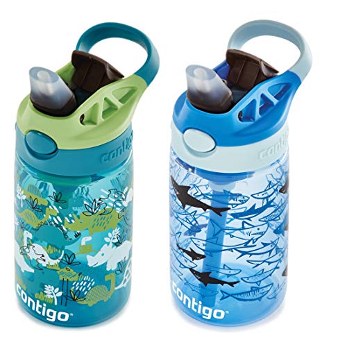 Contigo Aubrey Kids Water Bottle, 2-Pack, 14oz, Dinos & Sharks, Spill-Proof Lid, Dishwasher Safe, Blue & Green - Image 7