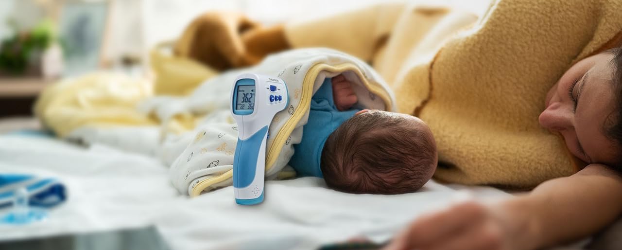 THOMSON Thermomètre sans Contact TDT 8806 - Mesure en 1 Sec. jusqu'à 15 cm du Front - Étalonnage Optionnel - Idéal pour mesurer la Température des Liquides/de la Pièce