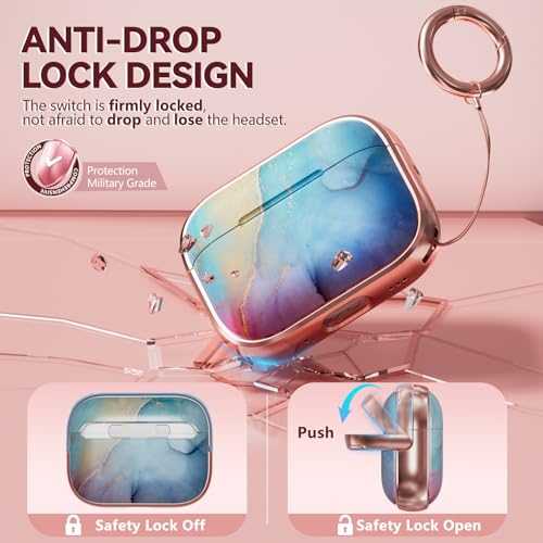 Image of Inesore for AirPods Pro 3 Case Cover 2025 with Lock-Rainbow Gold Marble | Two-Piece Design,with Gold Keychain & Clean Pen, As Phone Stand,Support Wireless Charging,Cute Luxury Case for Women Girly