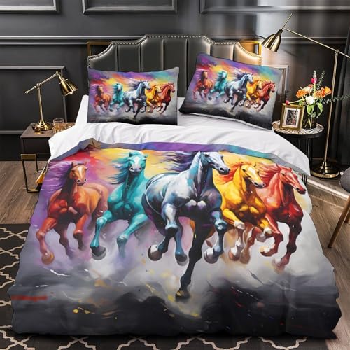 Housse de couette chevaux 3D colorés imprimé haute définition