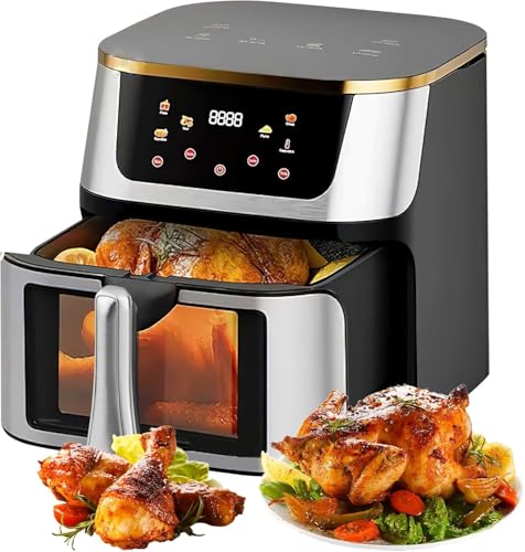 Freidora sin aceite de 10 L, Freidora de aire caliente, con ventana visible Air Fryer 1500 W, mini horno con pantalla táctil LED, 8 funciones, freidora eléctrica multifuncional, freidora