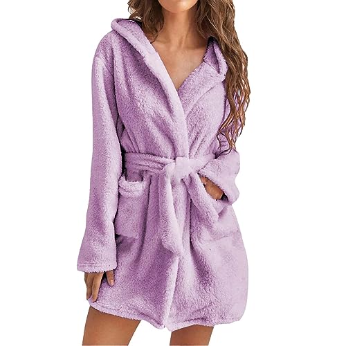Albornoz para Mujer Mullido Corto Sin Capucha, Ligero de Rizo Con Cinturón, Cálido para Invierno y Sauna, Tallas Grandes de Algodón, Bata de Baño