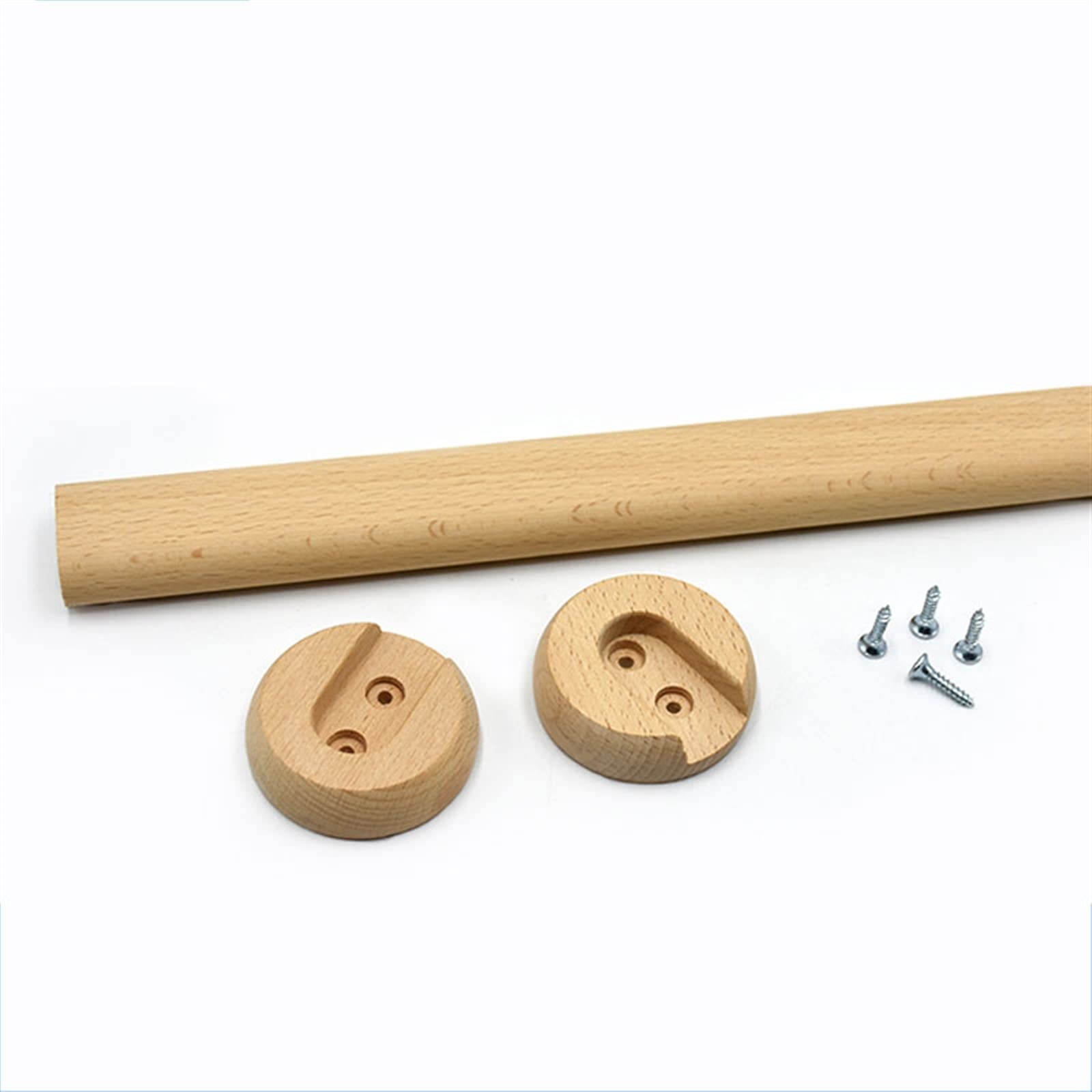 Solid Beech Wood Closet Rod – Round Wardrobe Hanging Pole With End Supports (Multiple Lengths) - View #3