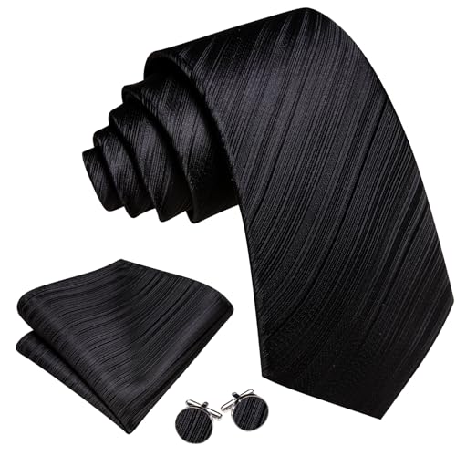 Image of Barry.Wang Tie Sets for Men Silk Stripe Necktie Woven Checkered Handkerchief Cufflinks Formal Business Wedding