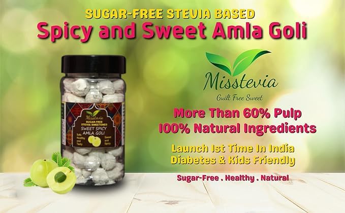 Image of Misstevia Sugar Free Amla Goli Sweet & Spicy | Stevia Sweetened Mukhwas | Natural Mouth Freshener | Made with Amla | Digestive Snack | Diabetic Friendly | No Added Sugar (Pack of 2)