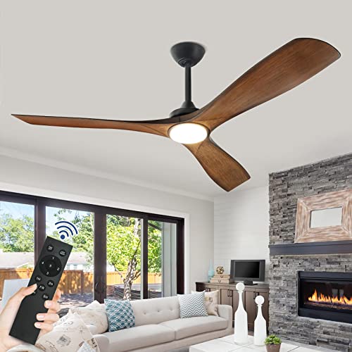 DIGLED 52 Inch Modern Ceiling Fan with Light and Remote, Indoor Outdoor Ceiling Fan with 3 Blades and Reversible DC Motor for Covered Patios, Porch, Farmhouse, Living Room, Bedroom, Kitchen, Walnut