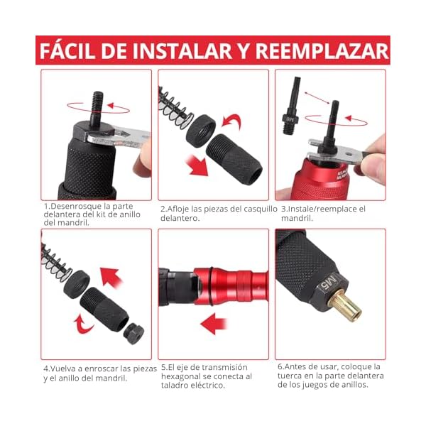JUSTOOL Nietmuttern Adapter Kit Gewinde Nietmutter Pistolen Werkzeugsatz Bohrer Nietmutternaufsatz Profi Nietaufsatz für Nietgerät Profi Nietmutternaufsatz Bohrmaschine für Nietmuttern M3-M10 – Bild 6
