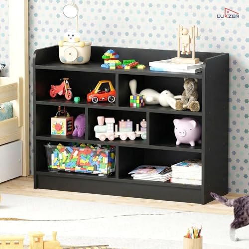 Image of Lukzer Multipurpose 7-Section Storage Rack Bookcase | MR-008 /Black | Open Display Unit for Home & Workspaces (70x28x93cm)
