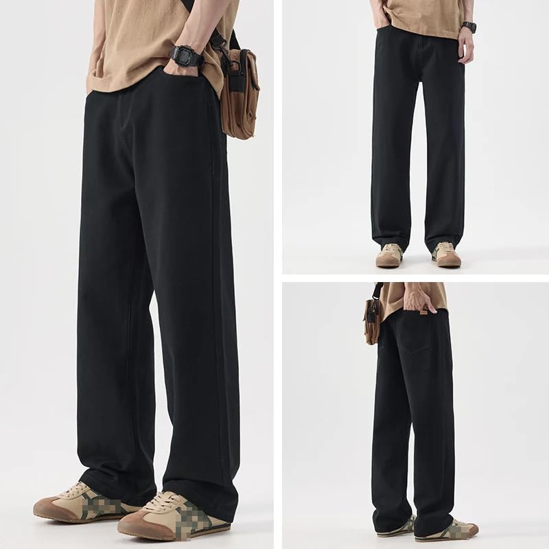 Men's Cotton Straight Casual Pants Solid Color Loose Flat Long Trousers3