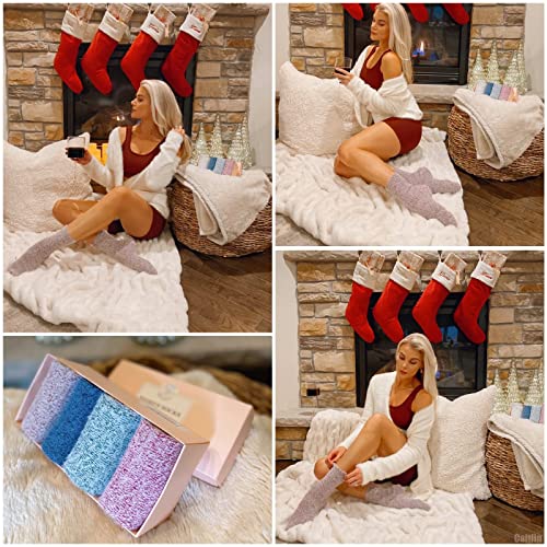 Image of ICEIVY 5 Pair Fuzzy Cozy Socks for Women - Warm Comfy Soft Casual Home Sleep Winter Wool Socks - Gifts for Women