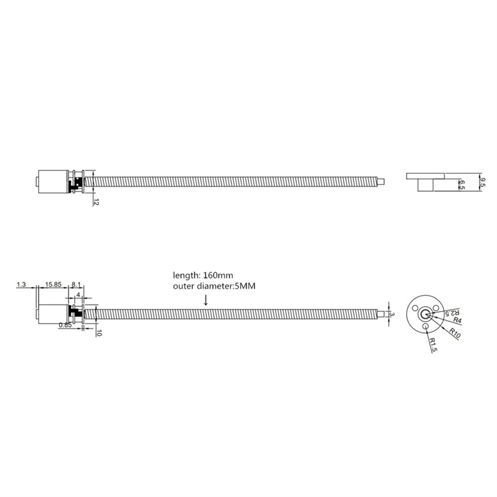 Getriebemotor T5 Fast Thread N20 Getriebemotor, 160 mm lange Schraube Edelstahl mit Flansch Modellautomotor Elektromotor Elektrozubehör (Size : 12V 60RPM)