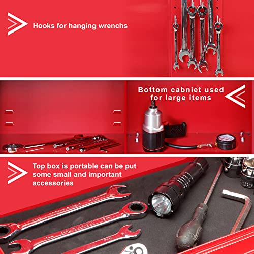 Gstandard Aptb202R Torin Rolling Garage Workshop Tool Organizer: Detachable 3 Drawer Tool Chest With Large Storage Cabinet And Adjustable Shelf, Red #TOP2