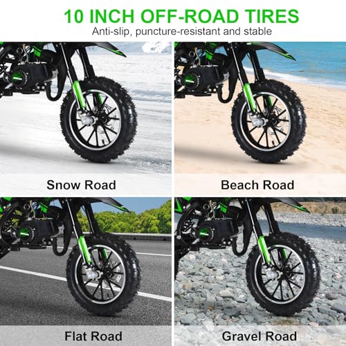 Image of Kids Dirt Bike, 50cc / Gas Powered Dirt Bike for Kids 8-14, 2-Stroke Mini Dirt Bike, Pull Start Motorcycle, 10-Inch Off Road Tires, Disc Brakes, 25 MPH, 330 lb Max Load