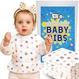 Eli with Love Disposable Bibs Individually Wrapped, Long Sleeve Bib with Crumb Catcher - Waterproof Baby Bibs For Feeding (10 pack) (Sleepy Bear)