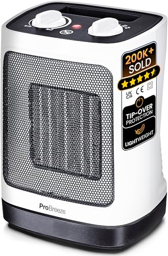 Pro Breeze 2000W Mini Ceramic Fan Heater - 3 Heat Settings & Fan Only Mode with Built-in Overheat...