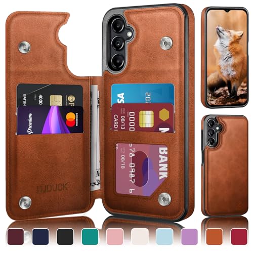 DJDUCK Designed for Samsung Galaxy A15 5G Case Wallet with Card Holder, [Magnetic Clasp Cover] [RFID Blocking Leather Protection] Shockproof Women Men Cases for Samsung A15 Light Brown