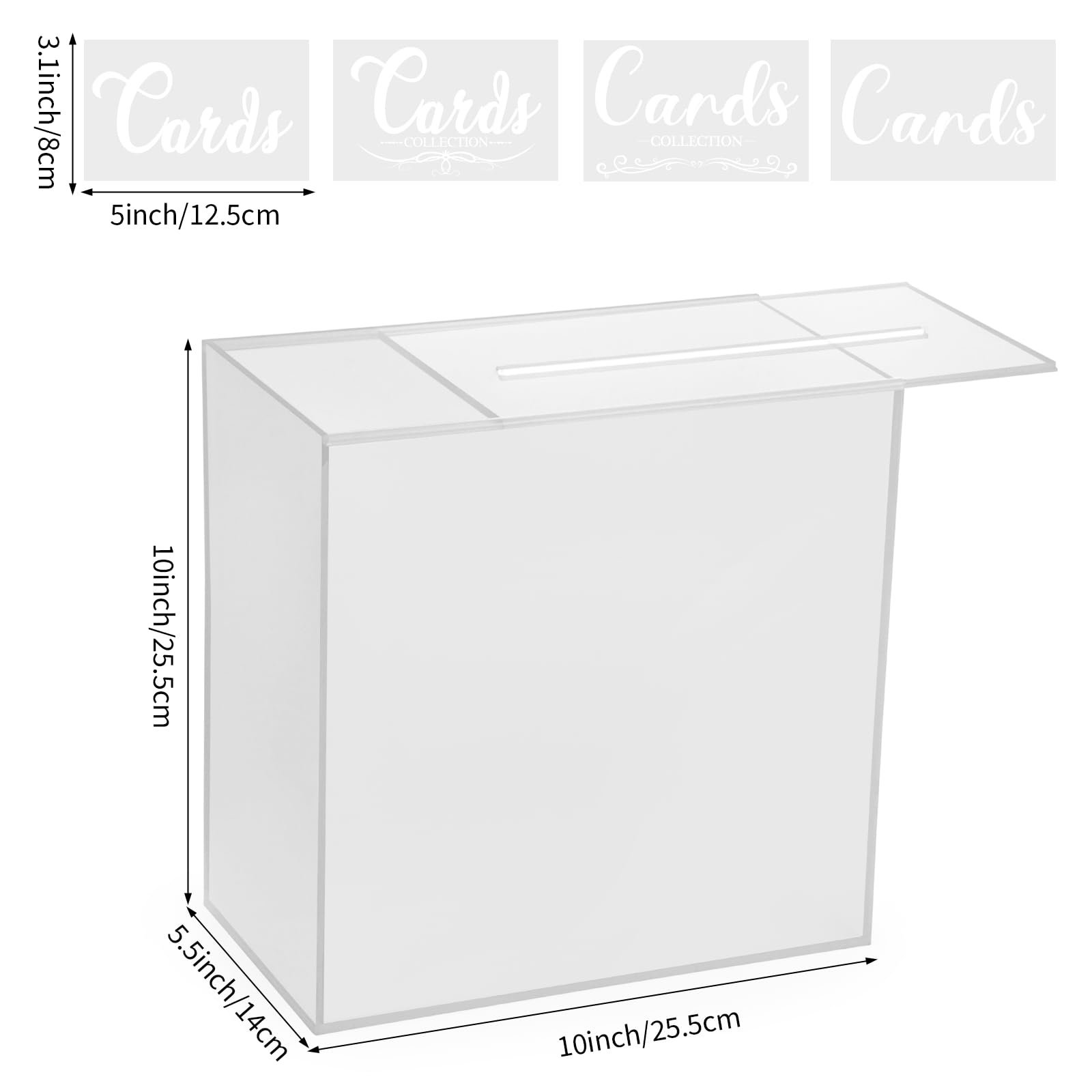 Frosted Acrylic Wedding Card Box Large DIY Card Boxes with 4 "Card" Text Stickers Gift Card Box Money Box Holder for Wedding Reception Anniversary Birthday Party Baby Shower Graduation Decorations