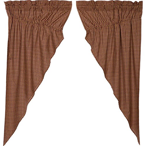 VHC Brands Patriotic Patch Window Curtains Plaid Prairie Short Panel Set of 2 Red 36x63x18