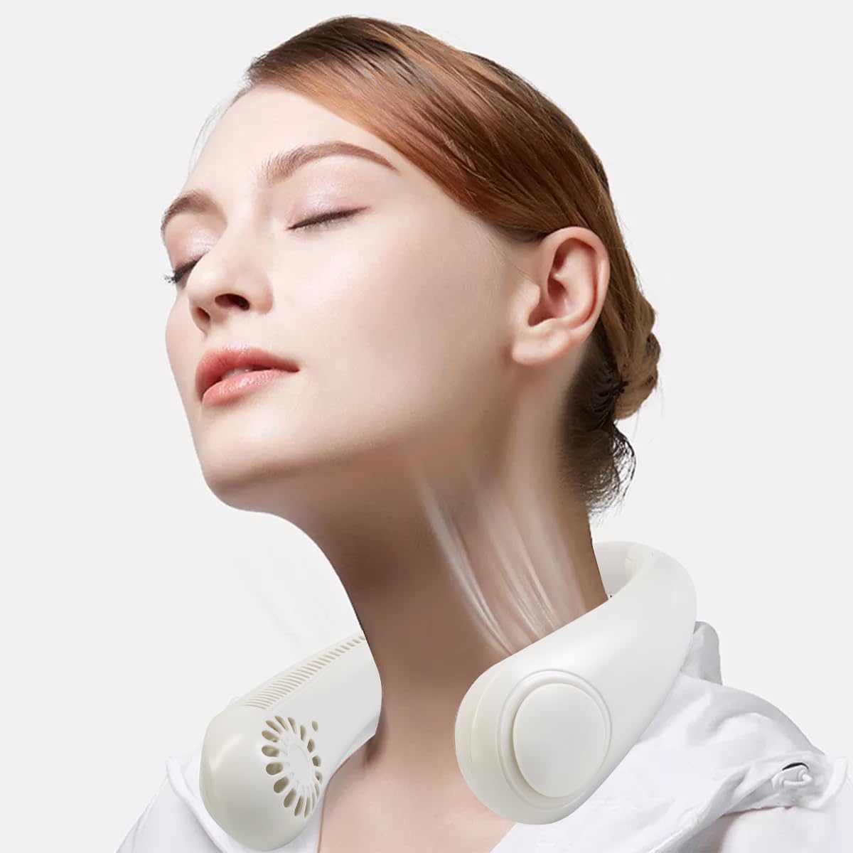 Portable Neck Fan, bladeless neck fan,for Indoor Outdoor Travelling,USB Rechargeable Personal Fan, Rechargeable, Headphone Design,3 Speeds Operated Adjustable,neck fans for women (White)