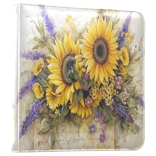 Kigai Sunflowers Photo Album Self Adhesive Scrapbook Album Leather Cover DIY Picture Scrap Book with 20 Adhesive Sheets, 11.8x24x0.8 inch