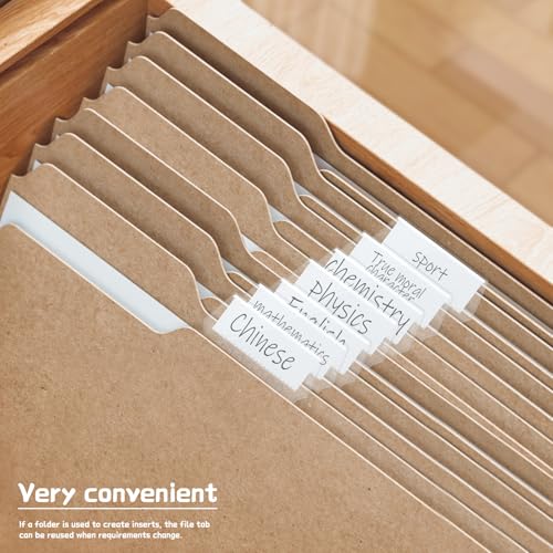 60 Sets 2 Inch Hanging File Folder Tabs, Transparent File Folder Labels with Paper Inserts Plastic Tabs for Hanging File Folders for Quick Identification