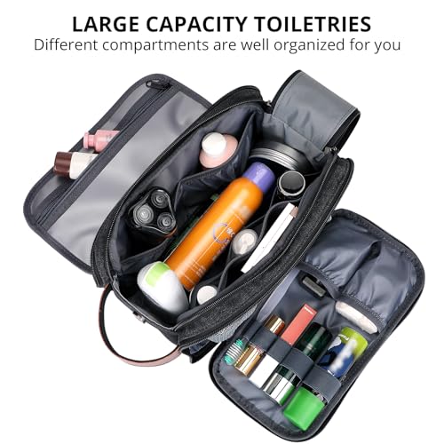 Image of WITZMAN Canvas Toiletry Bag for Men Large Capacity Hanging Dopp kit for Men Leather Toiletries Water-Resistant Bathroom Bag(A8002 Black)