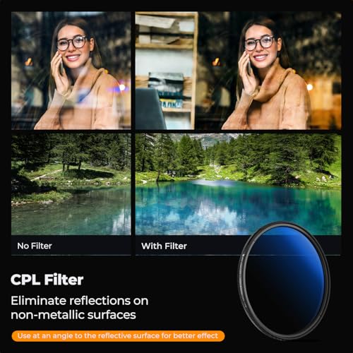 Image of K&F Concept 46mm Circular Polarizer Lens Filter Ultra-Slim Optical Glass | 18 Multi-Coated Circular Polarizing Filter for Camera Lens with Cleaning Cloth (K Series) FC301