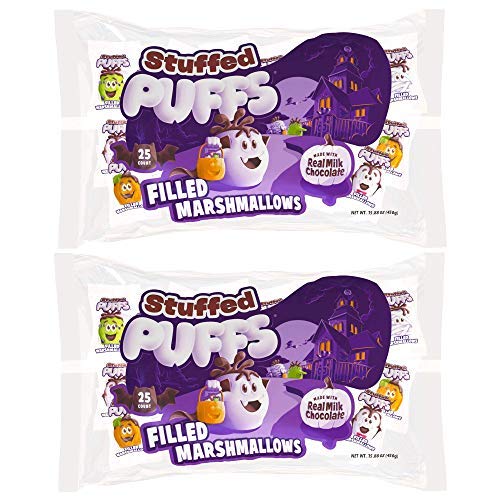 Stuffed Puffs - Halloween Treat Pack, 50 Individually Wrapped Chocolate Filled Marshmallows, Perfect for Trick or Treating, Perfect for S\'mores, 2 bags (25 per bag) (15.88oz each)