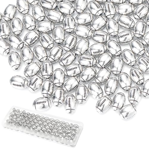 100 Pcs Alloy Football Beads 10mm Football Beads Sport Bulk Alloy Footballs Bead for Jewelry Making Supplies DIY Sports Bead Footballs Craft Making Necklace Bracelet Keychains