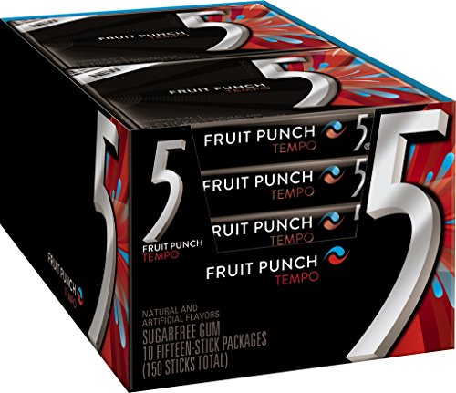 Five Sugar Free Gum, Tempo Fruit Punch, 15 Piece Pack (10 Count)