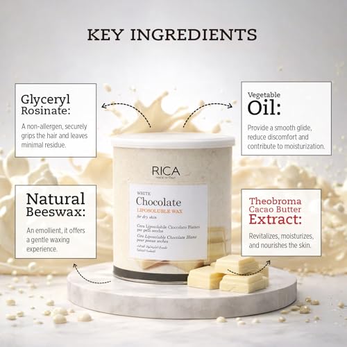 Image of Rica White Chocolate Liposoluble Painless Hair Removal Wax For Men & Women| Quick & Easy Tan Removal Waxing for Dy Skin| 800 ml, Pack of 1