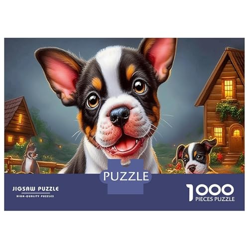 Rompecabezas de Terrier de Boston de 1000 piezas para relajarse con un paisaje campestre