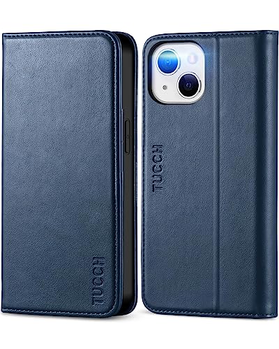 Tucch Case For Iphone 13 Wallet Case, Pu Leather Folio Case Wallet With [Kickstand] [Card Slot] Shockproof Flip Cover [Protective Tpu Interior Case] Compatible With Iphone 13 6.1-Inch 2021, Dark Blue #TOP22