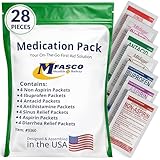 MFASCO - 7 in 1 - Travel Size Medicine Kit - TSA Approved | 28 First Aid Emergency OTC Medicine Packets for Cruise & International Travel | Compact Med Refill for Traveling & Office Assembled in USA