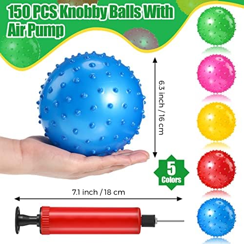 Jexine 150 Pcs 6.3 Inch Knobby Balls Bulk Spiky Bouncy Balls with Air Pump — 사진 2