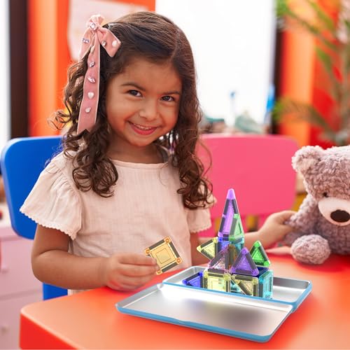 Image of PicassoTiles Magnetic Tiles 30pc Nano Building Construction Set Compact Mini Travel Magnet Tile Playset with Tin Storage Case STEM Educational Learning School Brain Toy Blocks Boys Girls Ages 3+ PN09
