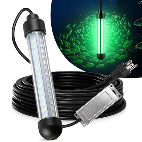 Underwater Fishing Light 25W 2700LM Green Fishing Light IP68 High Efficiency LED Fish Attractor Lamp UL Certified 32.8ft Cable Waterproof Submersible Lamp for Boat Dock Kayaks