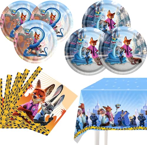 Zootopia Birthday Party Decorations 20 Plates 20 Napkins and 1 Tablecloth for Boys Girls Zootopia Party Supplies